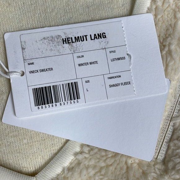 NWT Helmut Lang Shaggy Fleece V Neck Sweater Cream Oversized Faux Fur Sz L - Picture 12 of 16